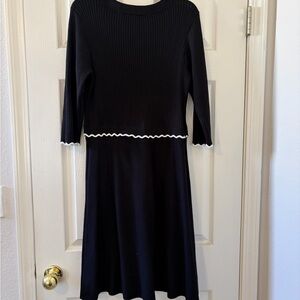 Elle Black Sweater Dress with scalloped White Trim